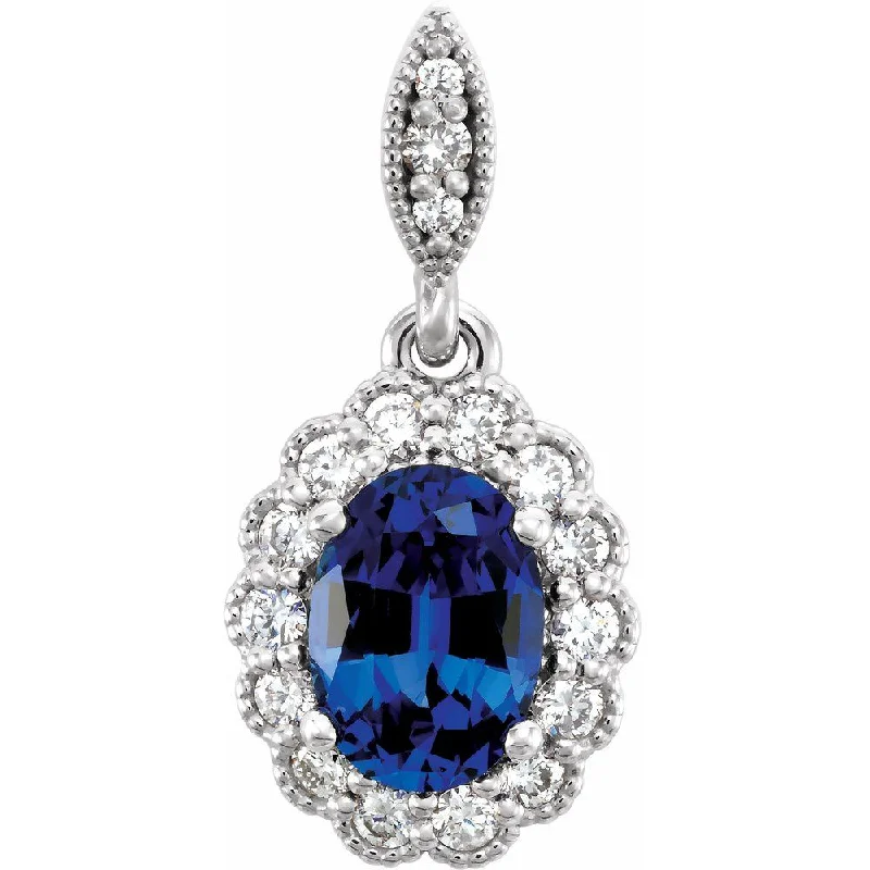 Affordable Luxury Jewelry – Style At A Great Price 14k Gold Lab Created Sapphire & 1/5 CTW Diamond Pendant, 9x18mm