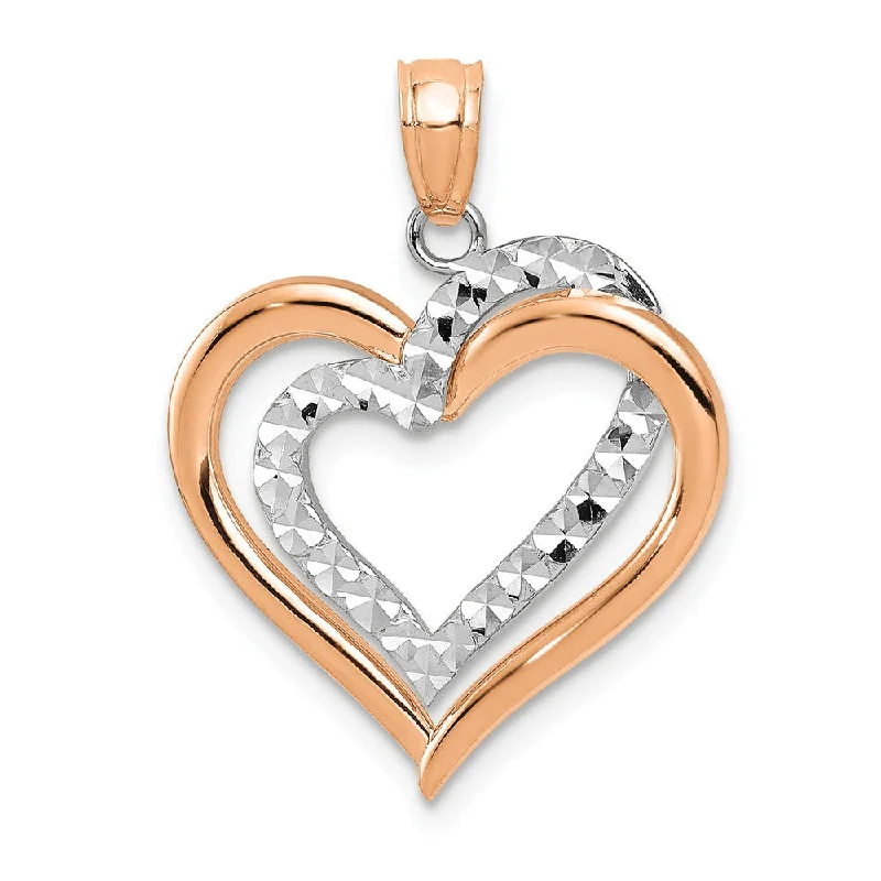 Timeless Elegance, Temporary Discounts – Act Fast 14k Rose Gold and White Gold Diamond Cut Heart Pendant, 19mm