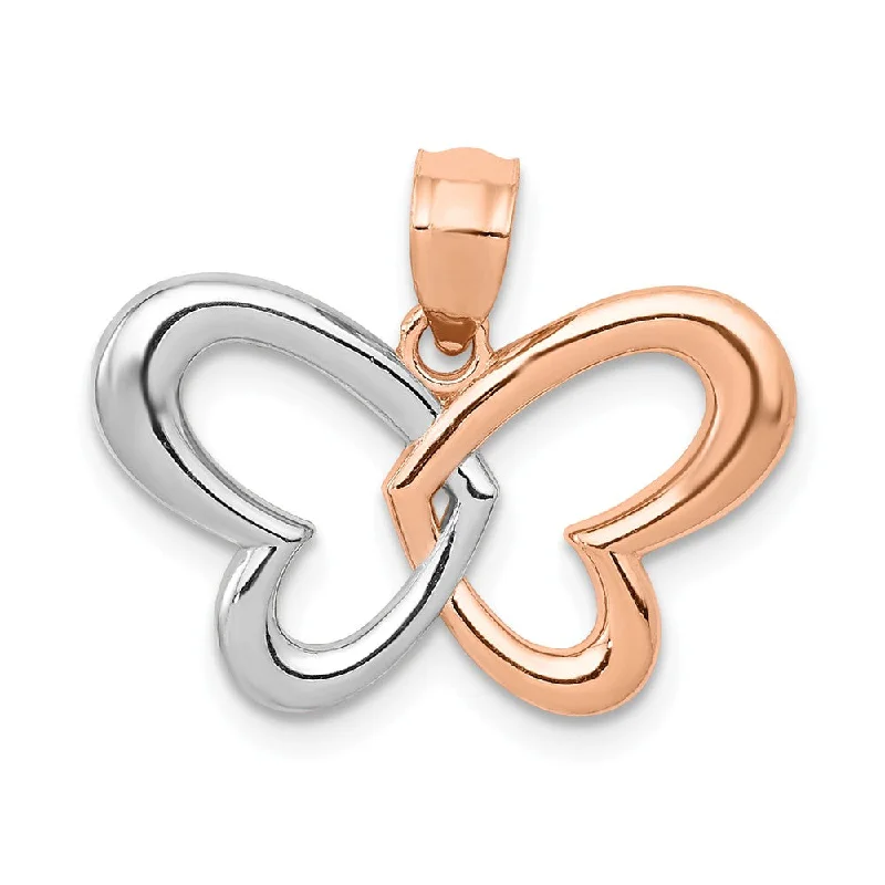 Elevate Your Outfit With Discounted Statement Jewelry 14k Rose Gold and White Rhodium Heart Winged Butterfly Pendant, 19mm