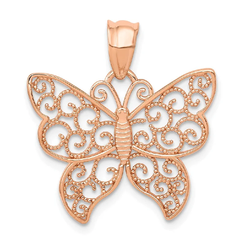 Seasonal Jewelry Clearance – Best Styles At The Lowest Prices 14k Rose Gold Filigree Butterfly Pendant, 21mm (13/16 inch)