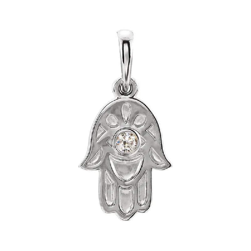 Unmissable Deals On Handmade Jewelry Collections 14k White Gold and 0.03 CT Diamond Small Hamsa Pendant, 9mm