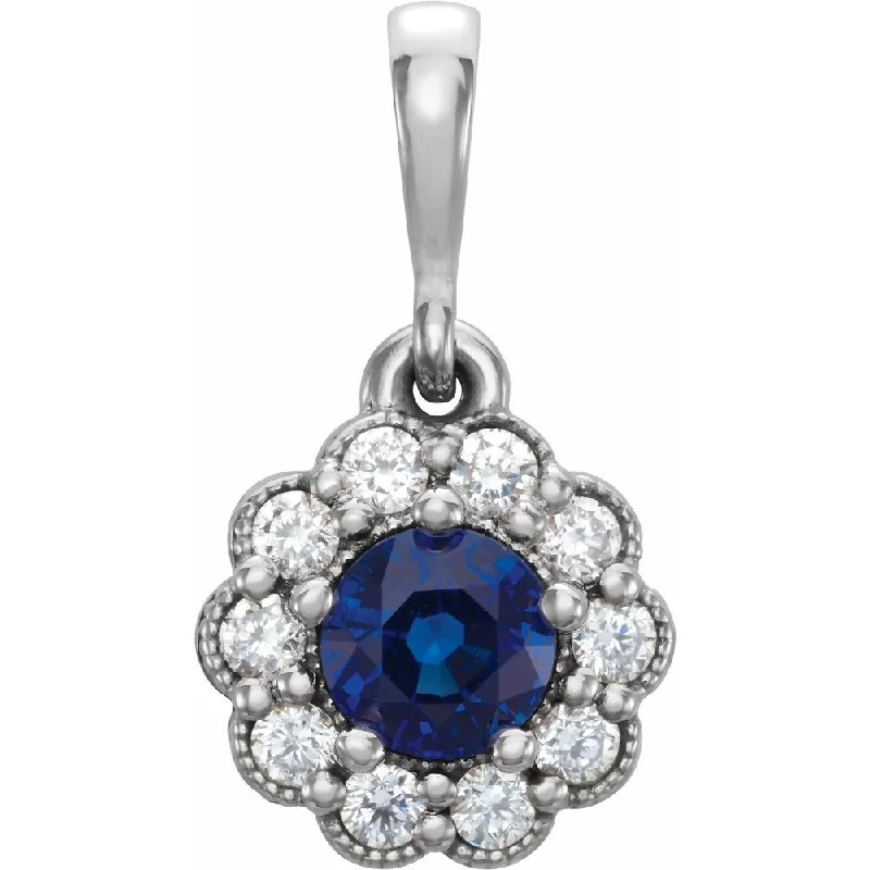 Best Jewelry Deals – Premium Quality At Exclusive Discounts 14k White Gold Blue Sapphire 1/8 Ctw Diamond Small Halo Pendant, 8mm