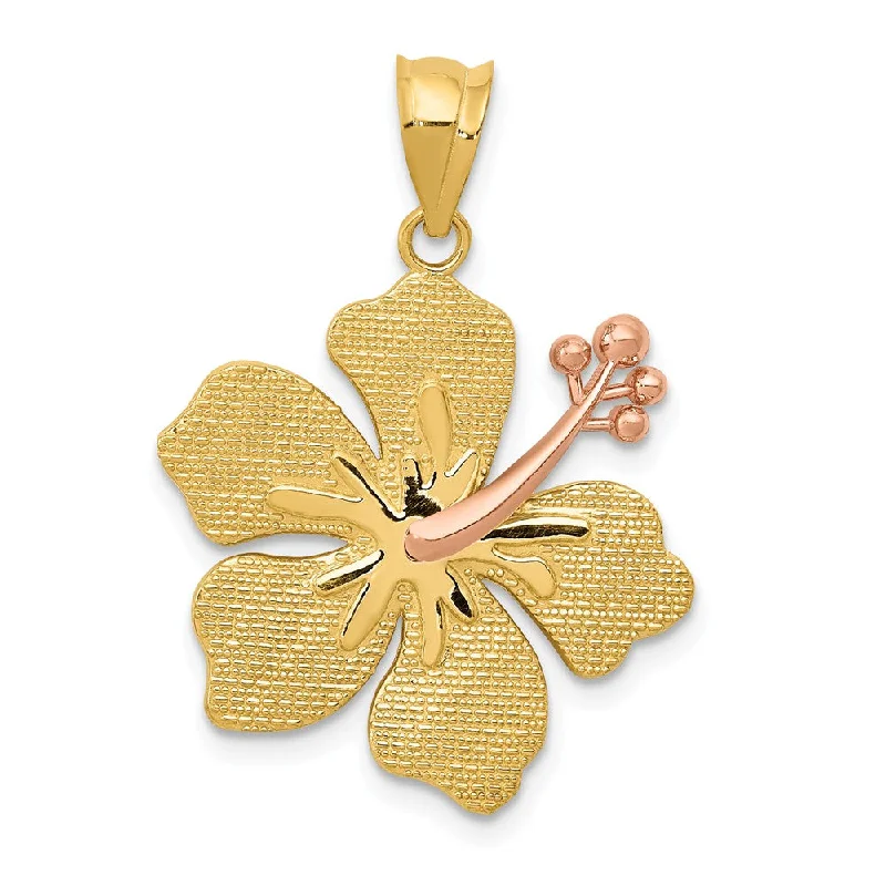 Jewelry Clearance Event – Stock Up Before It's Over 14k Yellow and Rose Gold 20mm Hibiscus Flower Pendant