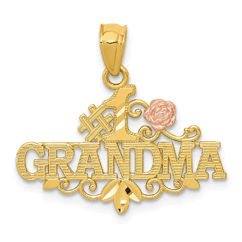 Once-A-Year Jewelry Deals – Shop Before They’Re Gone 14k Yellow Gold and Rose Gold #1 Grandma with Rose Pendant, 22mm