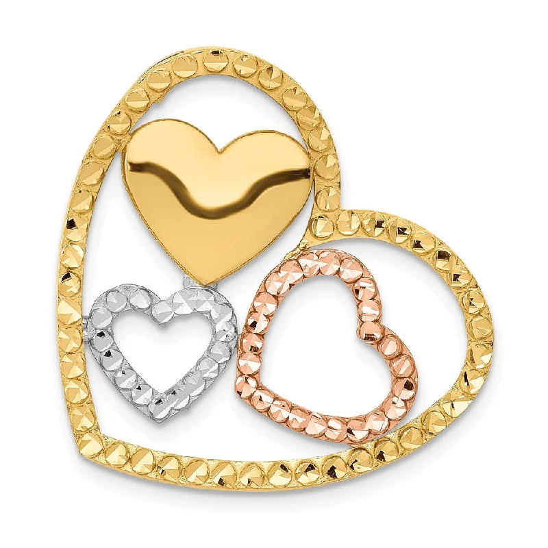 Timeless Elegance At Unbelievable Discounts 14k Yellow Gold and Rose Gold Triple Heart Slide Pendant, 26mm