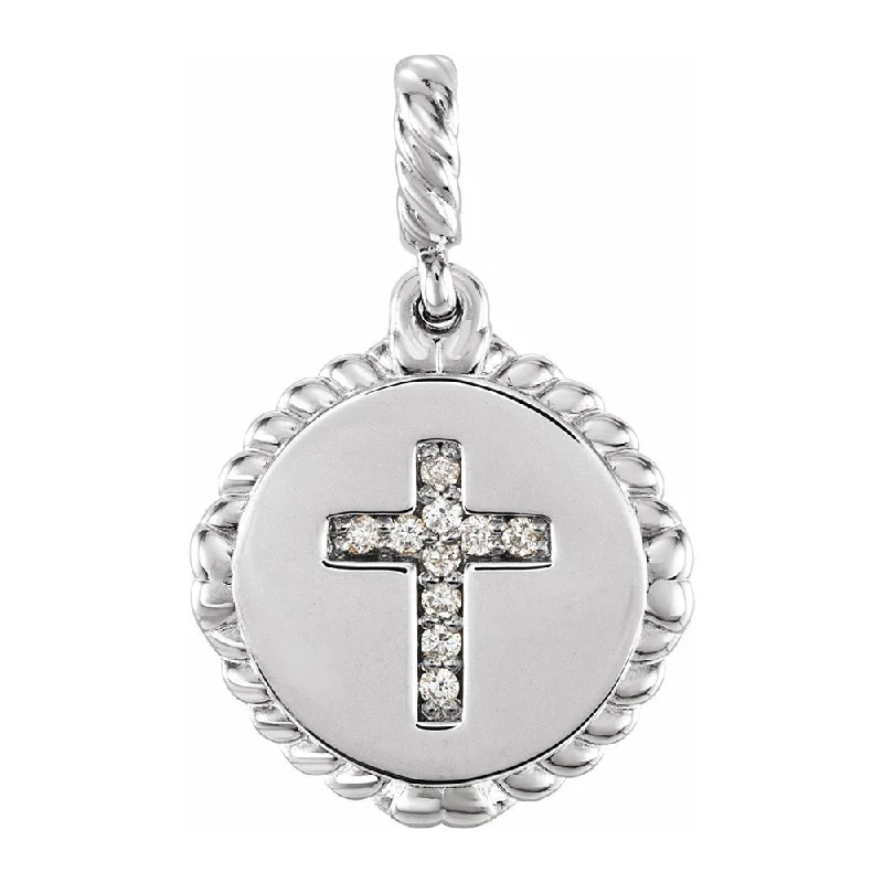 Shop Signature Jewelry Styles At Exclusive Prices 14K Yellow or White Gold .04 CTW Diamond Cross Rope Disc Pendant, 13mm