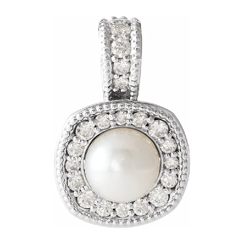 Huge Savings On Premium Jewelry Styles 14K Yellow or White Gold FW Cultured Pearl & Diamond Pendant, 11x17mm