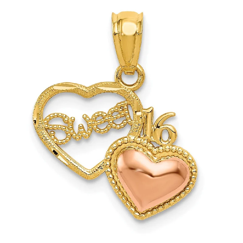 Limited-Stock Jewelry Sale – Shop Before It's Gone 14k Yellow & Rose Gold Sweet 16 Double Heart Pendant, 15mm