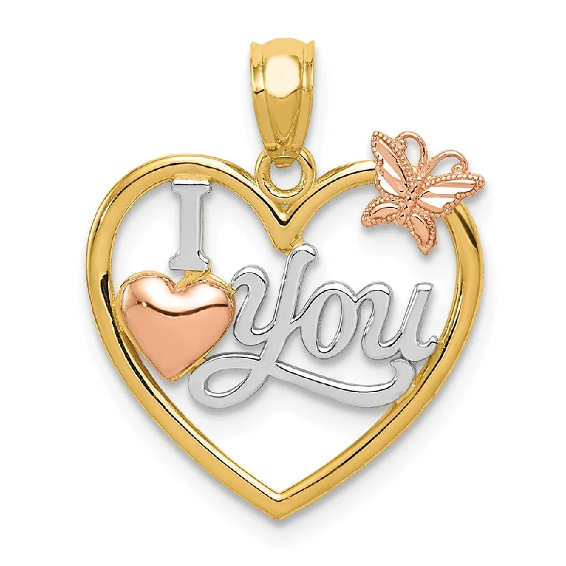 The Perfect Jewelry Piece At The Perfect Discount 14k Yellow & Rose Gold, White Rhodium I Love You Heart Pendant, 17mm