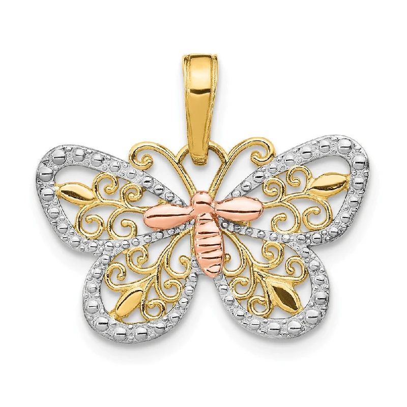 Premium Jewelry, Premium Discounts – Act Fast 14k Yellow & Rose Gold with White Rhodium 21mm Butterfly Pendant