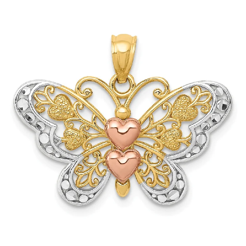 Luxury Jewelry At Budget-Friendly Prices – Grab Yours Now 14k Yellow & Rose Gold with White Rhodium 25mm Heart Butterfly Pendant