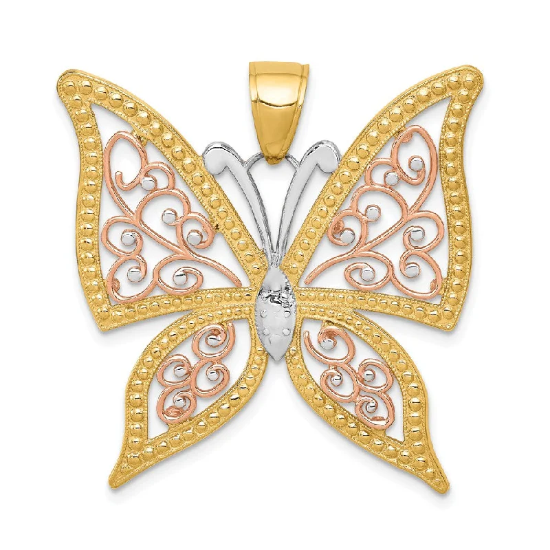 Final Call For Exquisite Jewelry At Reduced Rates 14k Yellow & Rose Gold with White Rhodium 33mm Butterfly Pendant