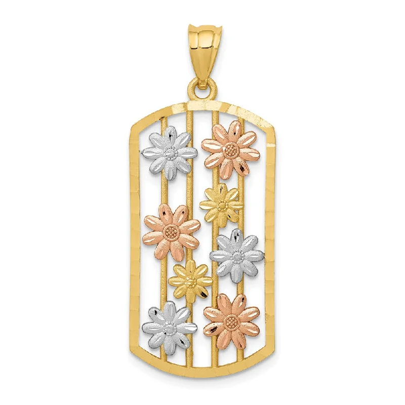 Your Perfect Accessory Now At The Best Price 14k Yellow & Rose Gold with White Rhodium Daisy Dog Tag Pendant