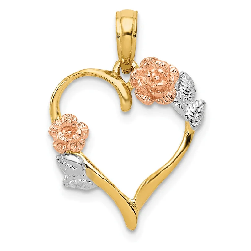 Unique Jewelry For Less – Shop The Sale Now 14k Yellow & Rose Gold with White Rhodium Flower Heart Pendant, 16mm