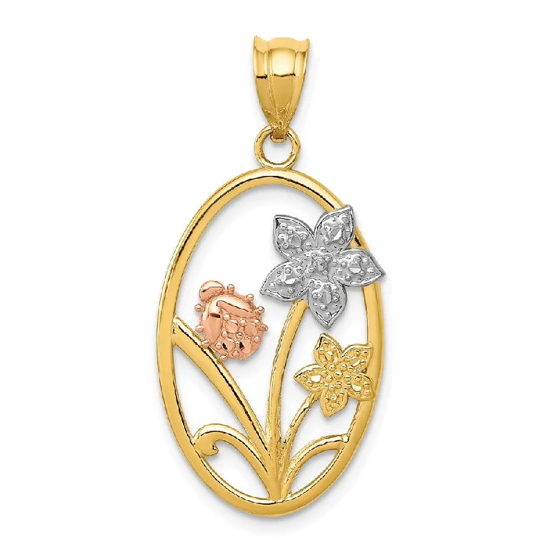 Elegant Necklaces And Bracelets At Limited-Time Offers 14k Yellow & Rose Gold with White Rhodium Oval Floral Pendant