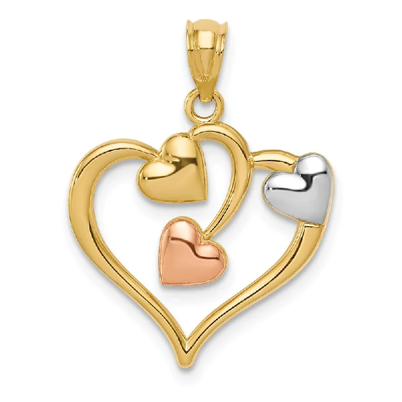 Flash Jewelry Sale – Get Stunning Pieces At Low Prices 14k Yellow & Rose Gold with White Rhodium Three Hearts Pendant, 19mm