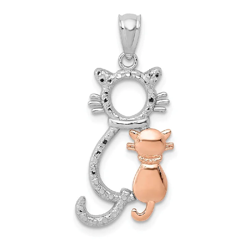 Upgrade Your Jewelry Collection For Less 14k Yellow & Rose or White & Rose Gold Sitting Cats Pendant, 11 x 22mm