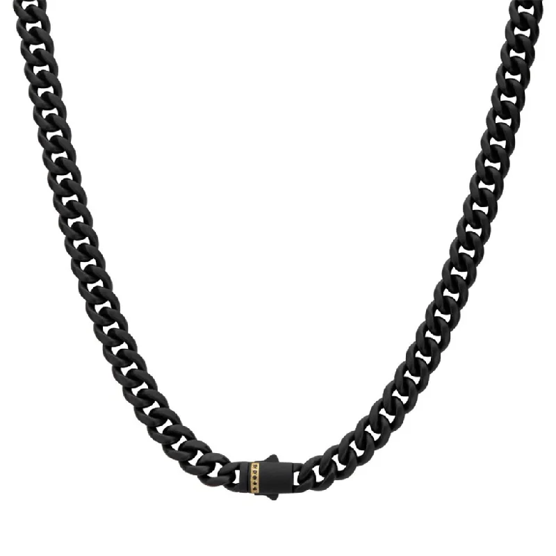 Shop Dazzling Rings, Earrings, And More At Special Discounts 6mm Black IP Steel Matte Finish Miami Cuban Chain Necklace with Genuine Black Sapphire Gemstones