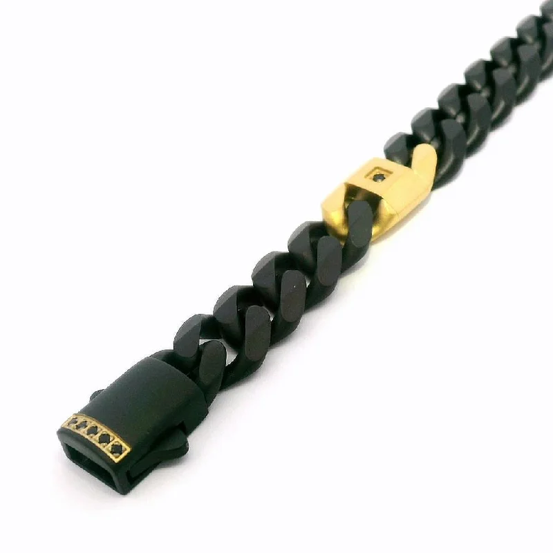 Affordable Elegance – Premium Jewelry At Special Prices 8mm Black And 18K Gold IP Steel Matte Finish Miami Cuban Chain Bracelet