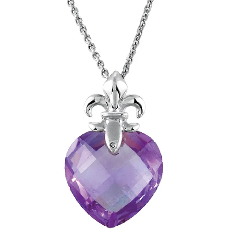 Shop Trending Jewelry With Exclusive Savings Amethyst Heart with Sterling Silver Fleur-de-lis Bail Pendant