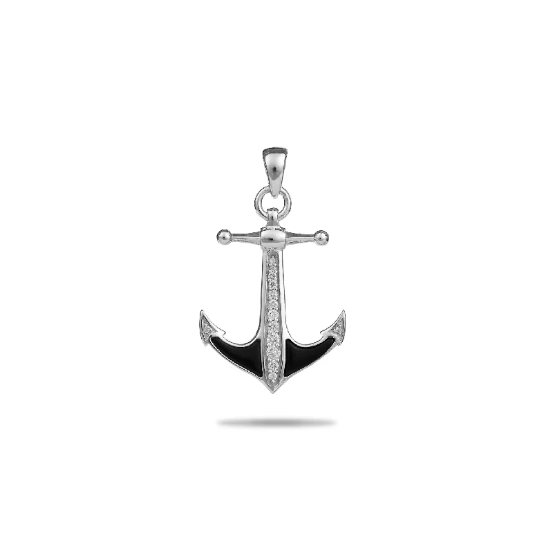 High-Quality Jewelry At A Fraction Of The Cost Sealife Anchor Black Coral Pendant in White Gold with Diamonds - 28mm