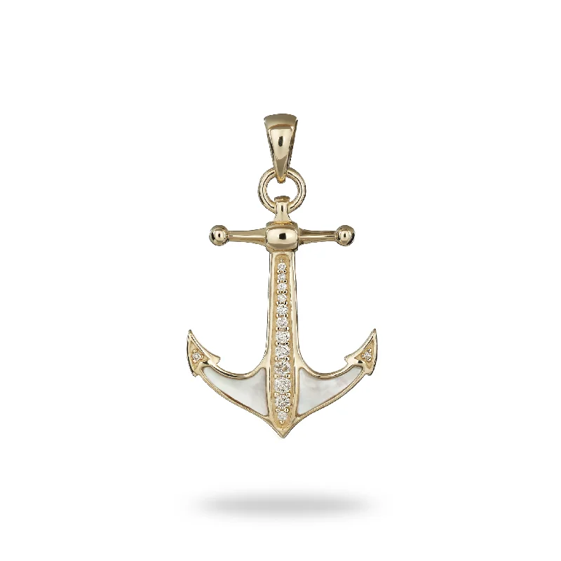 Unmissable Jewelry Sale – Shop Before It's Too Late Sealife Anchor Mother of Pearl Pendant in Gold with Diamonds - 28mm