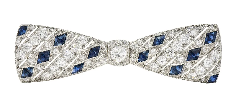 Elegant Jewelry, Exclusive Prices – Shop Now Art Deco 4.00 CTW Diamond Sapphire Platinum Vintage Unisex Bow Brooch