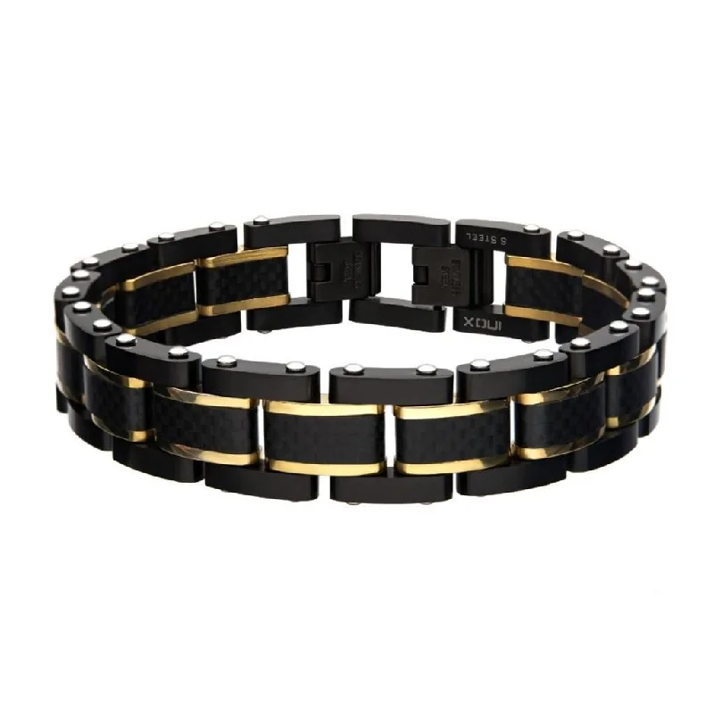 Dazzling Deals On Necklaces, Bracelets, And More Black Carbon Fiber With Gold IP Link With Fold Over Clasp Bracelet