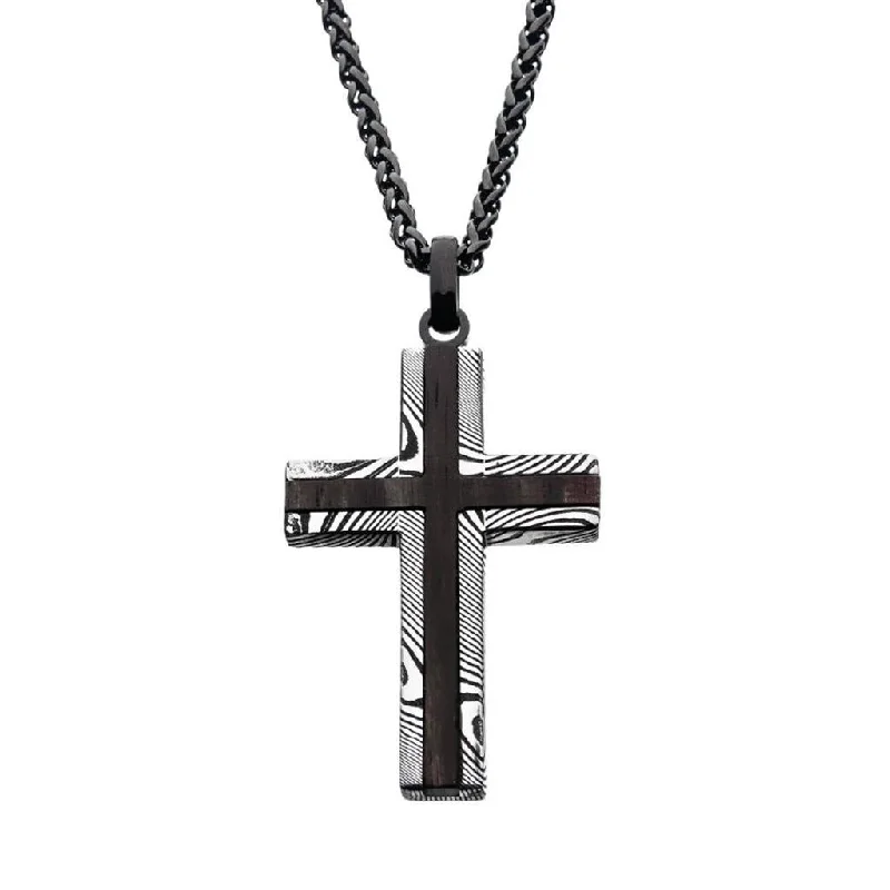 Limited-Time Jewelry Sale – Don't Miss Out On Dazzling Discounts Black IP Stainless Steel Damascus Cross Necklace