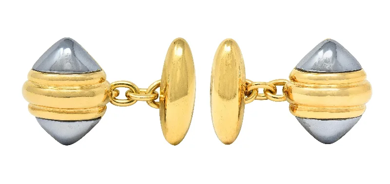 Limited-Time Jewelry Sale – Don't Miss These Deals Bulgari 1990s Hematite 18 Karat Yellow Gold Vintage Doppio Cuore Cufflinks