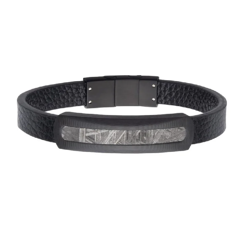 Exclusive Gemstone Jewelry Markdowns – Shop Now Carbon Fiber 6.5mm Meteorite Inlay Black Leather Bracelet