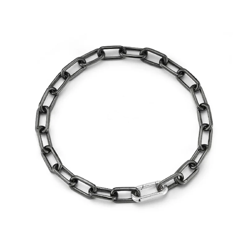 Trending Jewelry Now Available At Exclusive Prices SAXON BLACK RHODIUM LINK BRACELET WITH ELONGATED STERLING SILVER SPRING LOADED CLASP