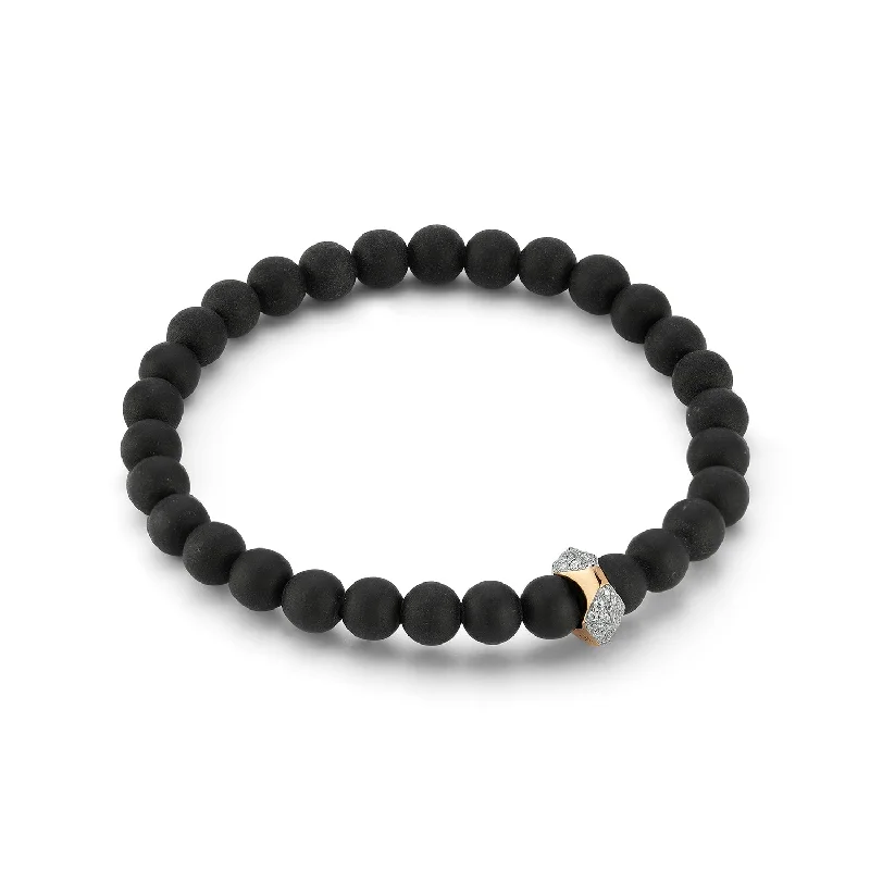 Huge Savings On Premium Jewelry Styles SYDNEY 18K ROSE GOLD, WHITE DIAMOND AND ONYX ORIGAMI BEADED BRACELET