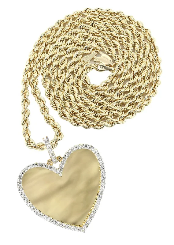 Grab Your Dream Jewelry At The Lowest Prices Diamond 10K Yellow Gold Medium Heart Picture Pendant Necklace | 1.83 Carats | Appx. 18 Grams