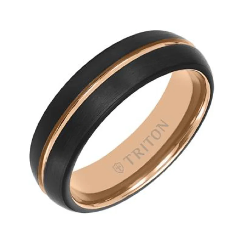 Flash Sale On Stunning Jewelry – Don't Miss Out Frederick Goldman Men's 6.5MM Black Tungsten/Rose Wedding Band