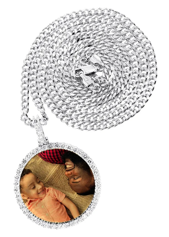 Must-Have Jewelry At Unbelievable Discounts Full Diamond 10K White Gold Large Round Picture Pendant Necklace | 2.67 Carats | Appx. 22 Grams