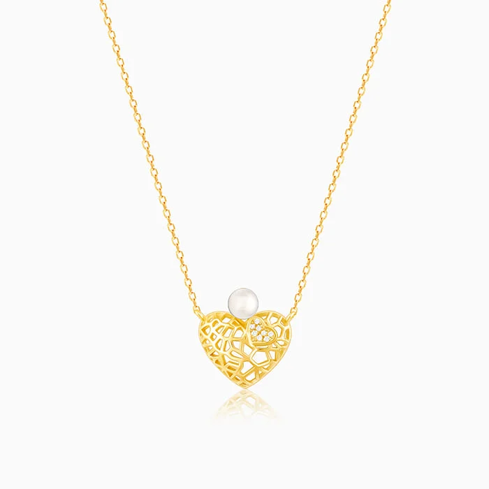 Big Discounts On Elegant Jewelry Collections Golden Filigree Pearl Heart Necklace