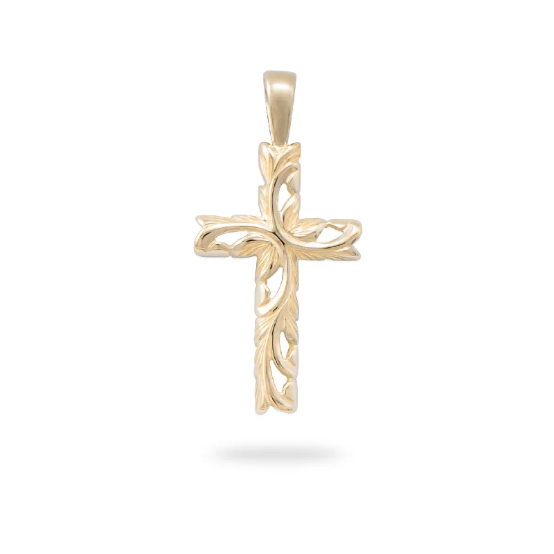 High-End Sparkle, Low-End Prices – Shop Now Hawaiian Heirloom Old English Scroll Cross Pendant in Gold - 30mm