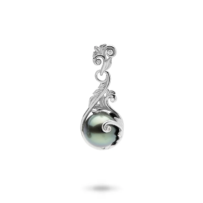 Trending Jewelry Now Available At Exclusive Prices Living Heirloom Tahitian Black Pearl Pendant in White Gold with Diamonds - 9-10mm