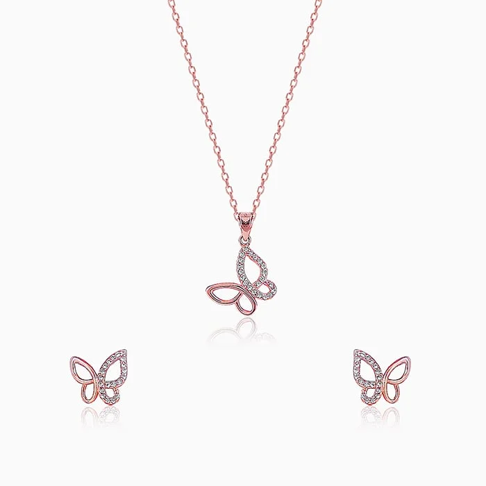 Grab Your Favorite Jewelry At The Lowest Prices Manali's Rose Gold Studded Butterfly Set with Link Chain