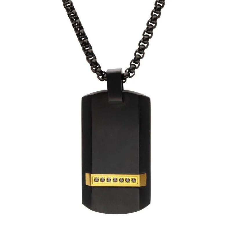 Luxury Handcrafted Jewelry For Elegant Looks Men's Black IP Steel Genuine Black Sapphire Gem Dog Tag Pendant Necklace