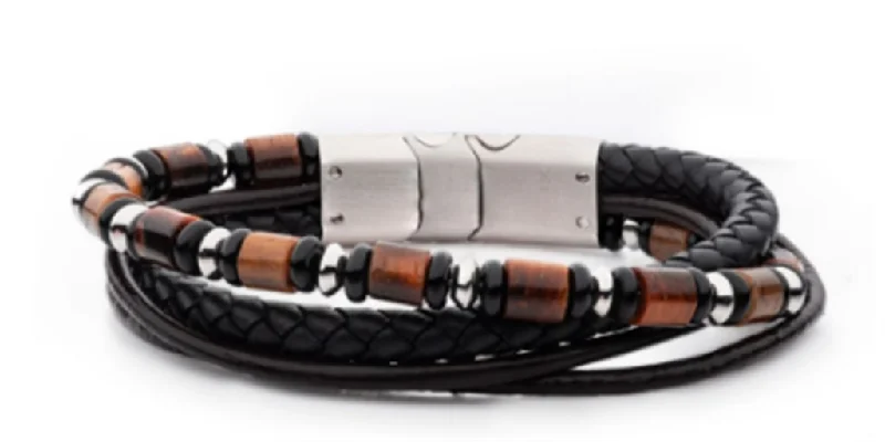 Final Call For Exquisite Jewelry At Reduced Rates Stainless Steel Black And Brown Full Grain Cowhide Leather Bracelet