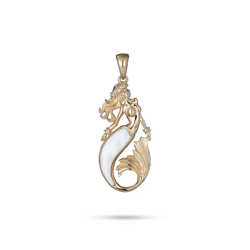 Jewelry Deals That Outshine The Rest Sealife Mermaid Mother of Pearl Pendant in Gold with Diamonds - 30mm