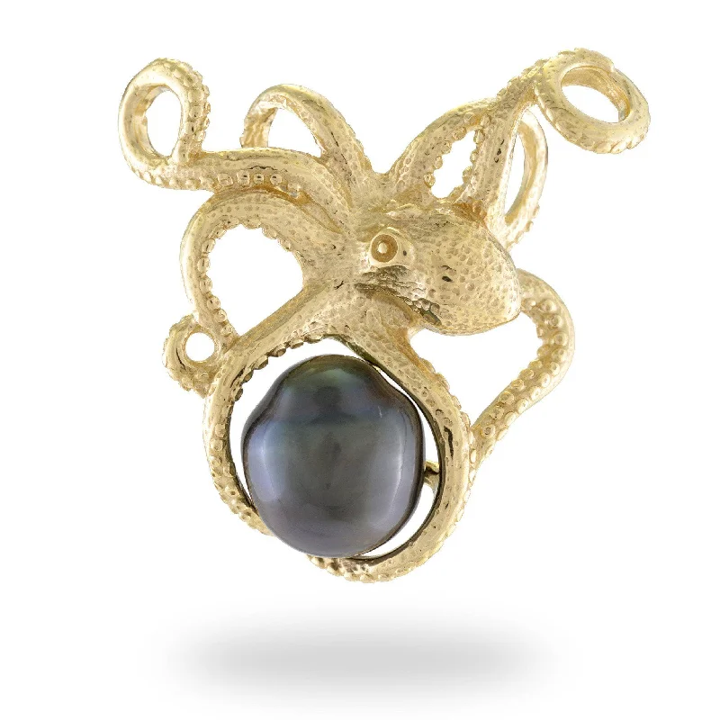 Dainty And Elegant Jewelry Now At Reduced Prices He'e (Octopus) Tahitian Black Pearl Pendant in Gold-10-11mm