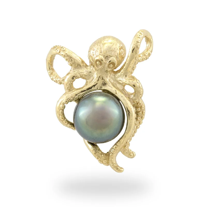 Upgrade Your Jewelry Collection For Less He'e (Octopus) Tahitian Black Pearl Pendant in Gold - 8-10mm