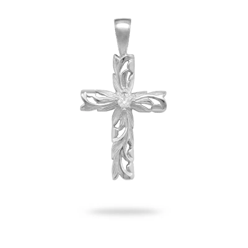 Affordable Glamour – Must-Have Jewelry At Special Rates Hawaiian Heirloom Old English Scroll Cross Pendant in White Gold with Diamond - 30mm