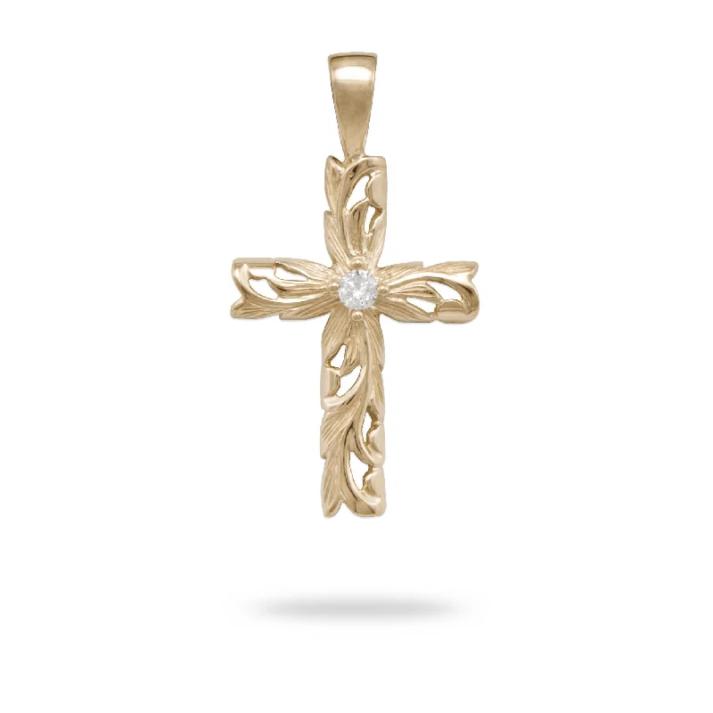 Trendy And Classic Jewelry Now At Reduced Prices Hawaiian Heirloom Old English Scroll Cross Pendant in Gold with Diamond - 30mm