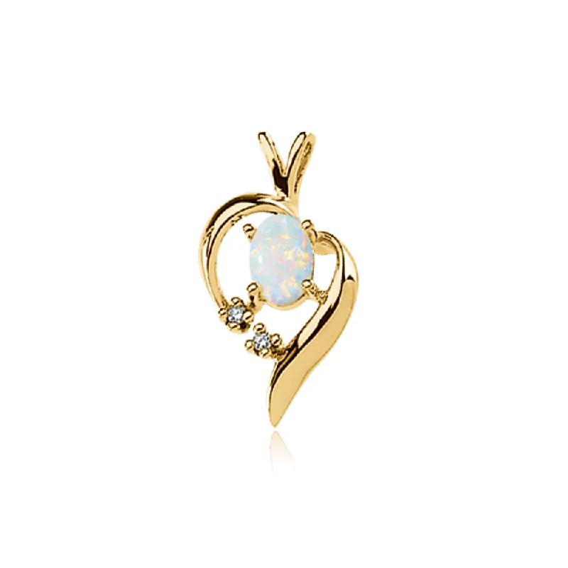 Flash Sale On Exquisite Jewelry – Don't Miss Out Opal and Diamond Heart Pendant in 14k Yellow Gold