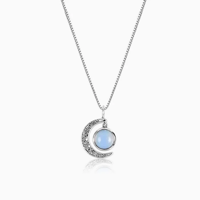 Handmade Pearl Jewelry For Timeless Elegance Oxidised Silver Moonstone Crescent Pendant with Box Chain