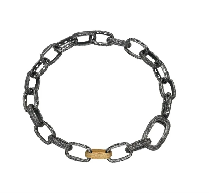 Elevate Your Outfit With Discounted Statement Jewelry Oxidized Sterling Silver 18K Yellow Gold Overlay ‘Warrior’ Link Bracelet